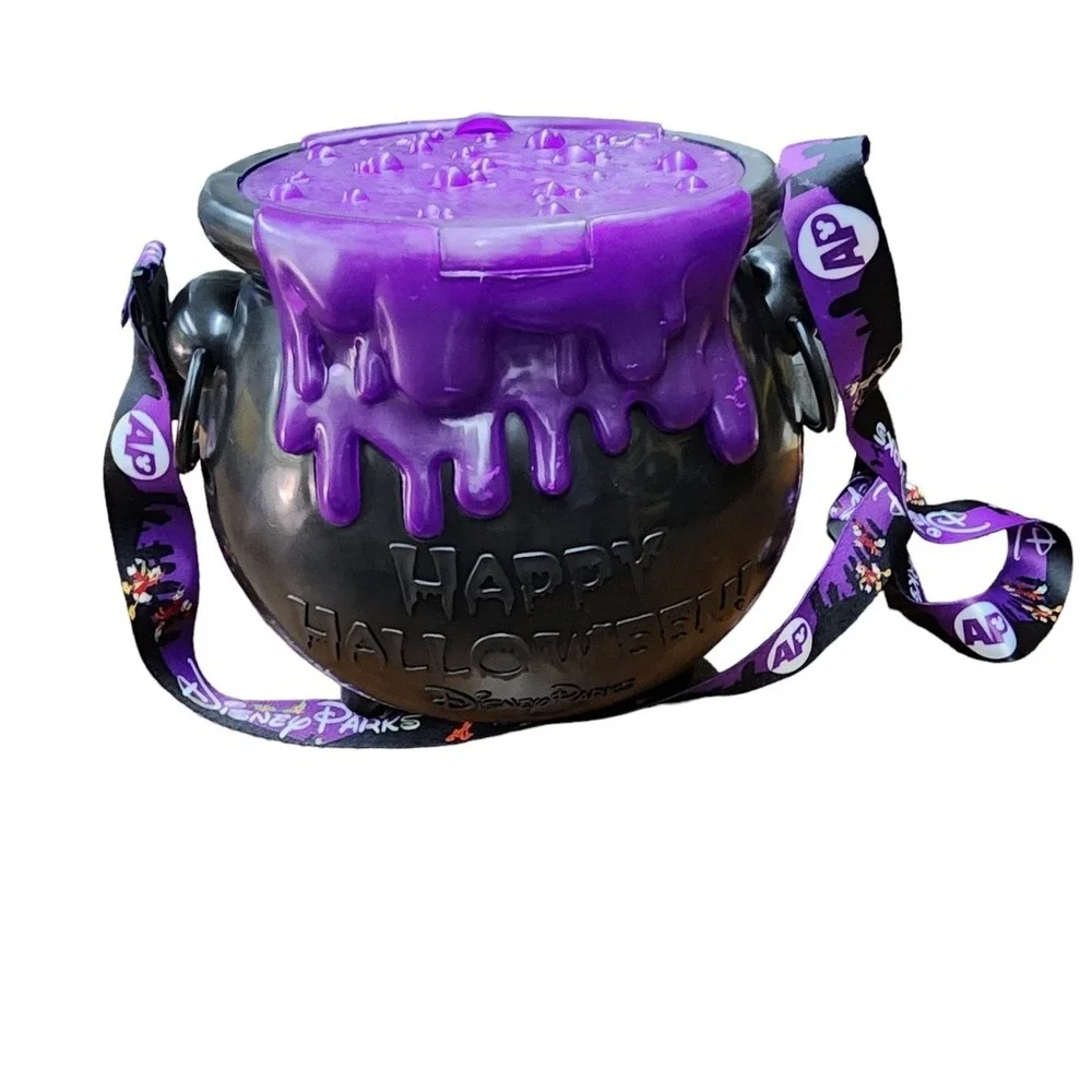 Disney Parks Halloween Cauldron Skull Candy Pail Bucket Bag Purple Slime Strap